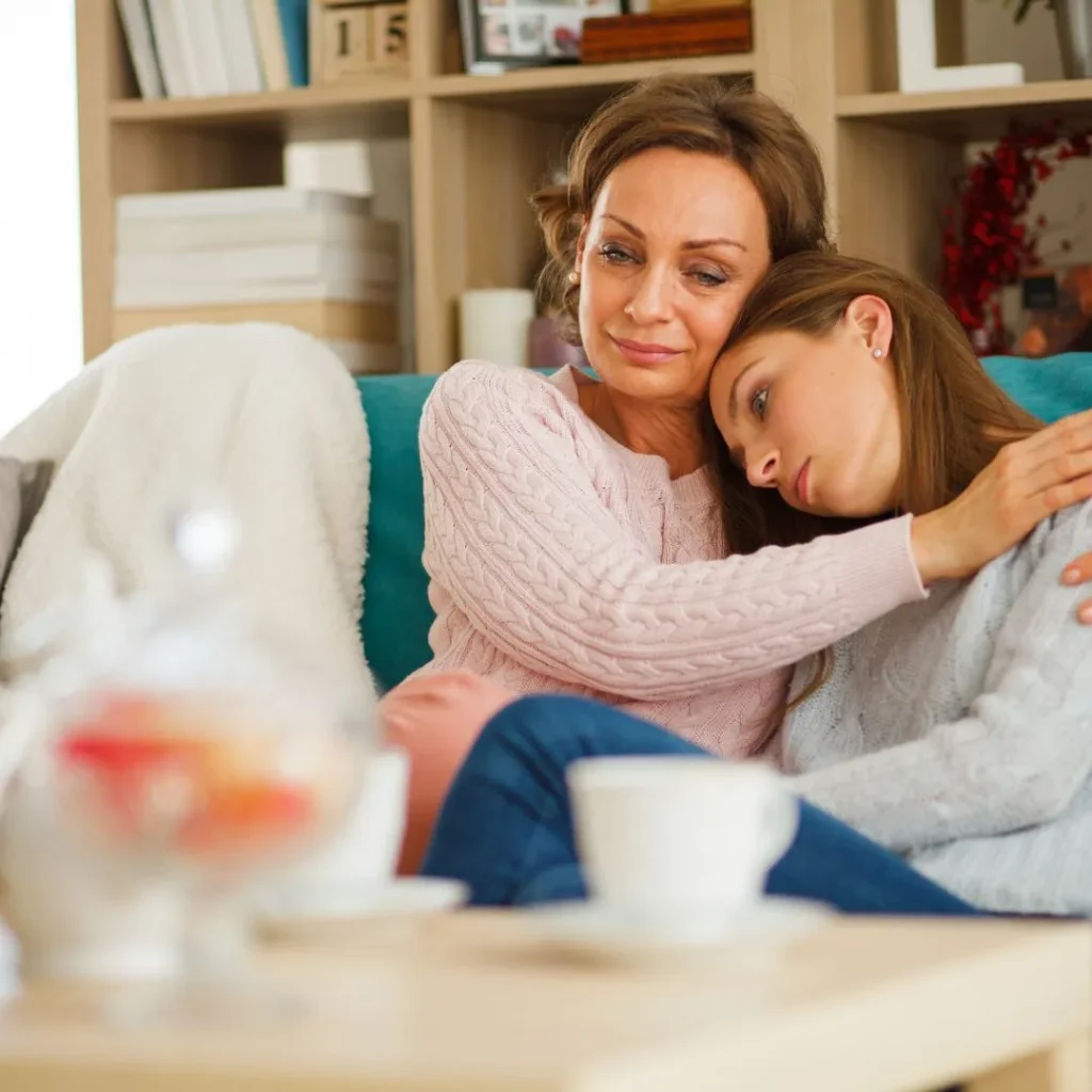 Sad mother and daughter
